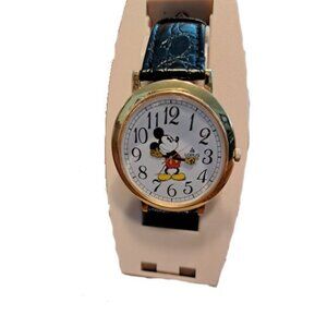 MICKEY MOUSE WATCH FROM THE BRADFORD EXCHANGE, BLACK LEATHER BAND